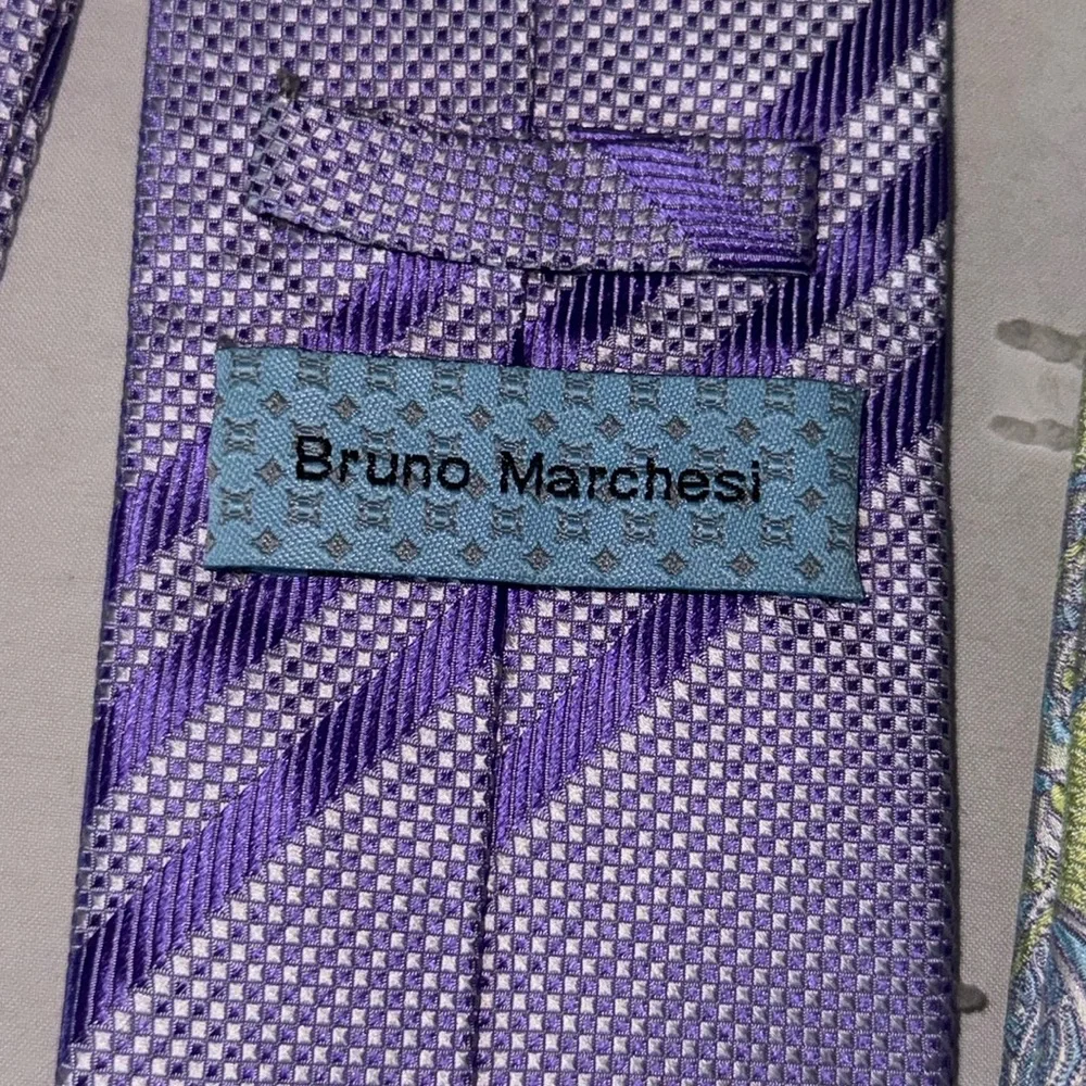 EUC Bruno Marchesi 100% Silk Men's Neck Tie Bundle Stripes Handmade Purple Green